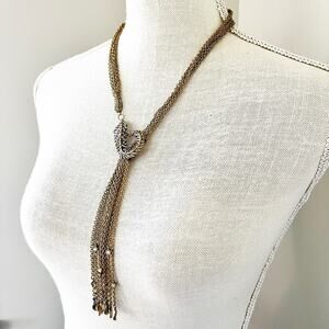 NEW White House Black Market Feather & Crystal Y-Neck Tassel Necklace